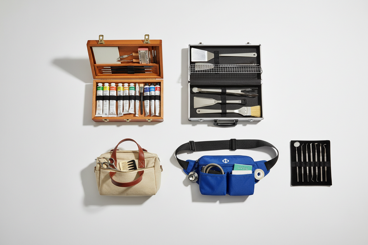 Specialty tool kits, organizer bags, and portable tool storage solutions