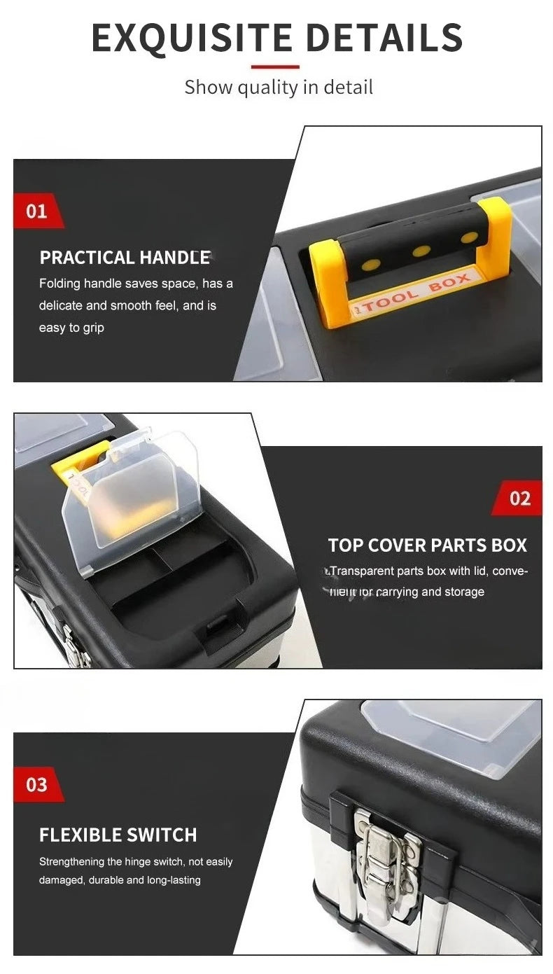 19 Inches Household Portable Heavy Duty Reinforced Stainless Steel Toolbox